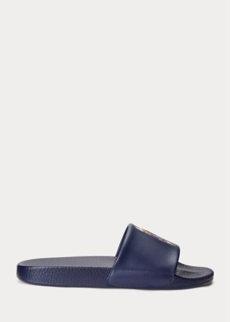 Marineblaue Ralph Lauren Polo Bear Hausschuhe für Herren