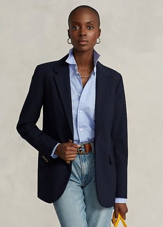 Marineblaue Ralph Lauren Stretch-Blazer mit zwei Knöpfen für Damen