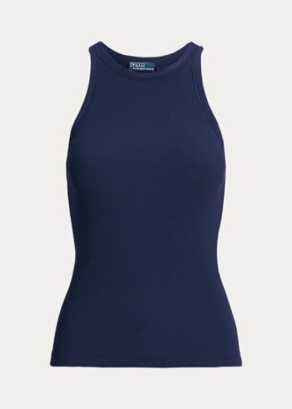 Marineblaue Ralph Lauren Tanktops aus gerippter Baumwolle für Damen