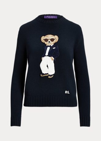 Marineblaue Ralph Lauren Tuxedo Bear Baumwollpullover für Damen