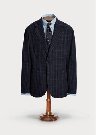 Marineblaue Ralph Lauren Unconstructed Sport-Blazer aus Baumwoll-Leinen für Herren