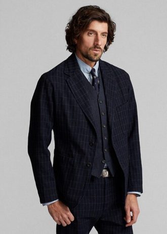 Marineblaue Ralph Lauren Unconstructed Sport-Blazer aus Baumwoll-Leinen für Herren
