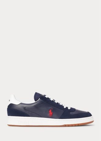 Marineblaue / rote Herren-Sneakers „Court“ aus Leder und Wildleder von Ralph Lauren