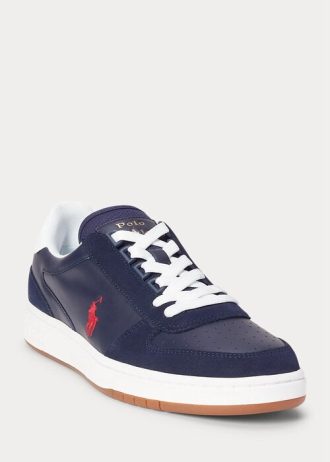 Marineblaue / rote Herren-Sneakers „Court“ aus Leder und Wildleder von Ralph Lauren