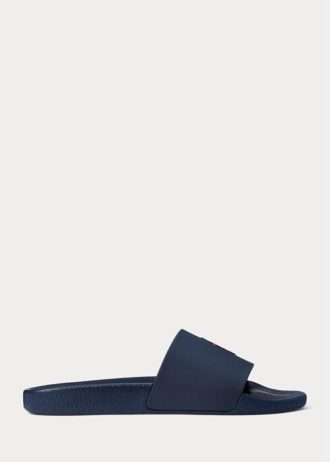 Marineblaue/rote Ralph Lauren Signature Pony-Hausschuhe für Herren