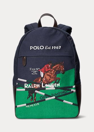 Marineblaue Rucksäcke aus Canvas mit Pferdemotiv von Ralph Lauren für Herren