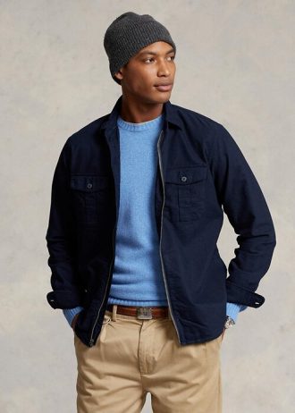 Marineblaue, stückgefärbte Oxford-Overshirt-Jacken von Ralph Lauren für Herren