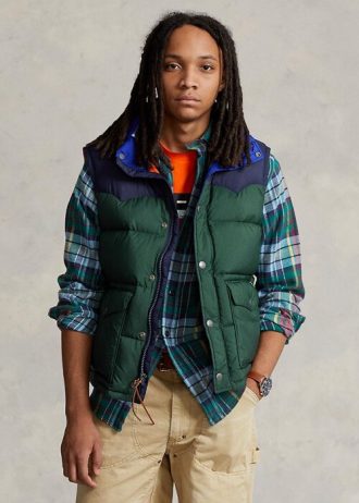 Marineblaue wasserabweisende Daunenweste im Westernstil von Ralph Lauren für Herren