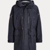 Marineblaue, wasserabweisende Marsh-Mäntel mit Kapuze von Ralph Lauren für Herren Marineblaue, wasserabweisende Marsh-Mäntel mit Kapuze von Ralph Lauren für Herren