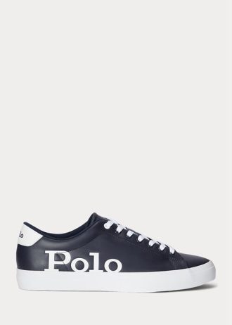 Marineblaue/weiße Herren-Sneakers „Longwood“ mit Logo aus Leder von Ralph Lauren