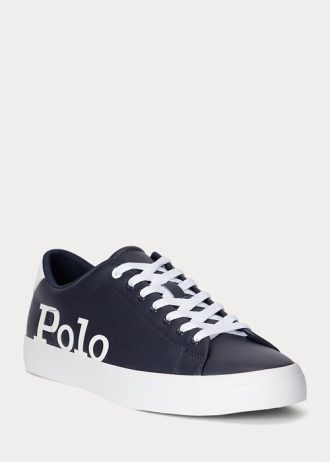 Marineblaue/weiße Herren-Sneakers „Longwood“ mit Logo aus Leder von Ralph Lauren