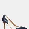 Marineblaue / weiße Pumps aus Nappa- und brüniertem Leder von Ralph Lauren für Damen Marineblaue / weiße Pumps aus Nappa- und brüniertem Leder von Ralph Lauren für Damen