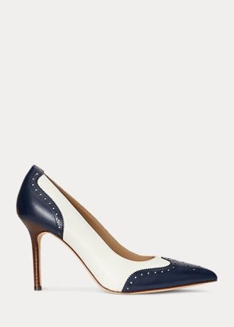 Marineblaue / weiße Pumps aus Nappa- und brüniertem Leder von Ralph Lauren für Damen
