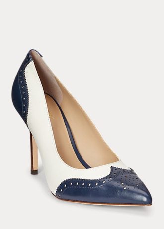 Marineblaue / weiße Pumps aus Nappa- und brüniertem Leder von Ralph Lauren für Damen