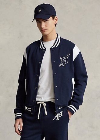 Marineblaue / weiße Ralph Lauren Fleece-Letterman-Jacken für Herren