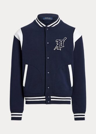 Marineblaue / weiße Ralph Lauren Fleece-Letterman-Jacken für Herren