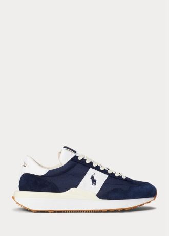 Marineblaue / weiße Ralph Lauren Train 89 Wildleder- und Oxford-Sneaker für Herren
