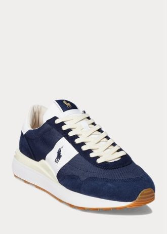 Marineblaue / weiße Ralph Lauren Train 89 Wildleder- und Oxford-Sneaker für Herren