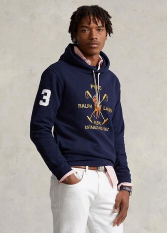 Marineblauer Fleece-Hoodie mit großem Polo-Wappen von Ralph Lauren für Herren