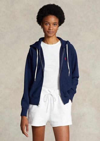 Marineblauer Ralph Lauren Fleece-Hoodie mit durchgehendem Reißverschluss für Damen