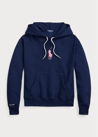 Marineblauer Ralph Lauren Fleece-Kapuzenpullover mit rosa Pony für Herren