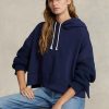 Marineblauer Ralph Lauren Hybrid-Hoodie mit Pulloverärmeln im Boxy Fit für Damen Marineblauer Ralph Lauren Hybrid-Hoodie mit Pulloverärmeln im Boxy Fit für Damen
