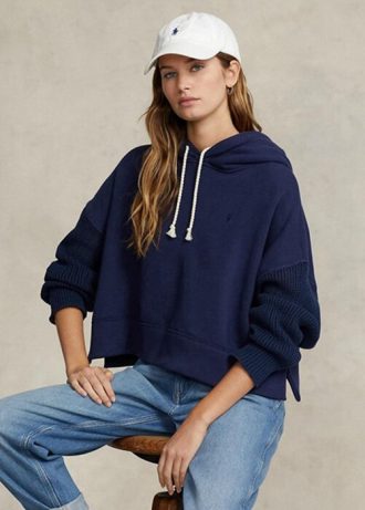 Marineblauer Ralph Lauren Hybrid-Hoodie mit Pulloverärmeln im Boxy Fit für Damen