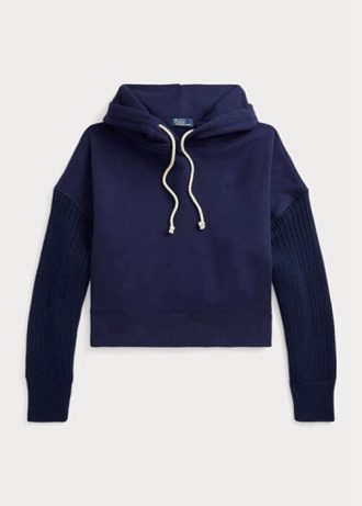 Marineblauer Ralph Lauren Hybrid-Hoodie mit Pulloverärmeln im Boxy Fit für Damen