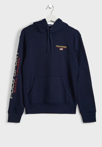 Marineblauer Ralph Lauren-Kapuzenpullover mit Logo-Ärmeln für Herren