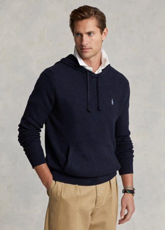 Marineblauer Ralph Lauren Pullover mit Kapuze aus strukturierter Baumwolle für Herren Marineblauer Ralph Lauren Pullover mit Kapuze aus strukturierter Baumwolle für Herren