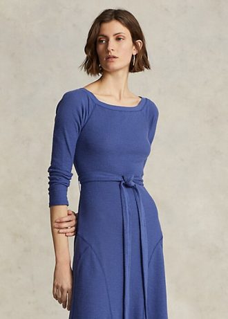 Marineblaues Midikleid aus Baumwolle mit U-Boot-Ausschnitt für Damen von Ralph Lauren