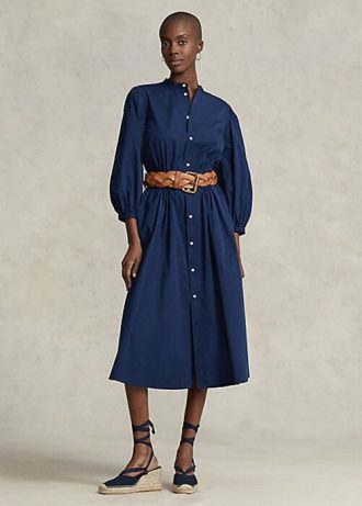 Marineblaues Ralph Lauren Baumwoll-Breittuchkleid für Damen