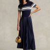 Marineblaues Ralph Lauren Hybrid-Plisseekleid für Damen Marineblaues Ralph Lauren Hybrid-Plisseekleid für Damen