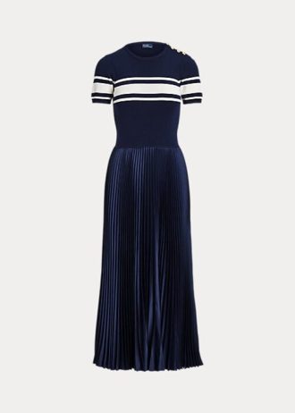 Marineblaues Ralph Lauren Hybrid-Plisseekleid für Damen