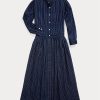Marineblaues Ralph Lauren Indigo-Baumwoll-Voilekleid für Damen Marineblaues Ralph Lauren Indigo-Baumwoll-Voilekleid für Damen