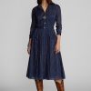 Marineblaues Ralph Lauren Indigo-Baumwoll-Voilekleid für Damen Marineblaues Ralph Lauren Indigo-Baumwoll-Voilekleid für Damen