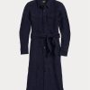 Marineblaues Ralph Lauren Kleid aus Wolle und Baumwolle mit Gürtel für Damen Marineblaues Ralph Lauren Kleid aus Wolle und Baumwolle mit Gürtel für Damen
