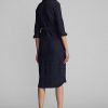 Marineblaues Ralph Lauren Kleid aus Wolle und Baumwolle mit Gürtel für Damen Marineblaues Ralph Lauren Kleid aus Wolle und Baumwolle mit Gürtel für Damen