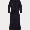 Marineblaues Ralph Lauren-Kleid aus Wollmischung mit Gürtel für Damen Marineblaues Ralph Lauren-Kleid aus Wollmischung mit Gürtel für Damen