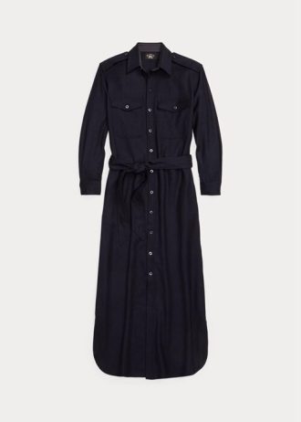 Marineblaues Ralph Lauren-Kleid aus Wollmischung mit Gürtel für Damen
