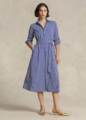 Marineblaues/weißes gestreiftes Kleid mit Gürtel von Ralph Lauren für Damen