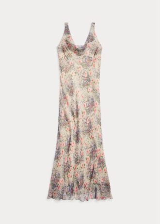 Mehrfarbig / Braunes Ralph Lauren Floral Knitter-Seidenchiffonkleid für Damen