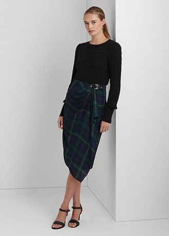 Mehrfarbige Georgette-Röcke mit kariertem Schnallenbesatz von Ralph Lauren für Damen