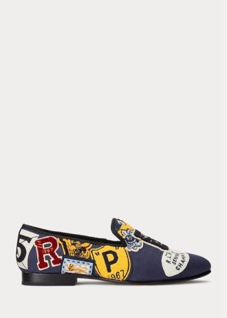 Marineblaue, mehrfarbige Herrenschuhe aus Segeltuch mit Logo-Patch von Ralph Lauren