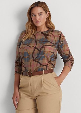 Mehrfarbige Langarmshirts aus Stretch-Baumwolle mit Karomuster von Ralph Lauren für Damen