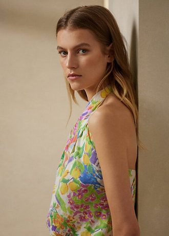 Mehrfarbige Neckholder-Bluse aus Leinen-Voile von Ralph Lauren für Damen