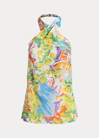 Mehrfarbige Neckholder-Bluse aus Leinen-Voile von Ralph Lauren für Damen
