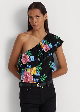 Mehrfarbige One-Shoulder-Tops aus Jersey mit Blumenmuster von Ralph Lauren für Damen