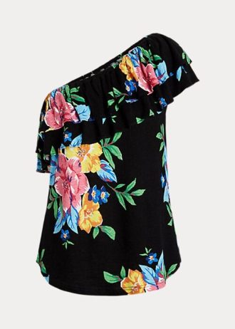 Mehrfarbige One-Shoulder-Tops aus Jersey mit Blumenmuster von Ralph Lauren für Damen