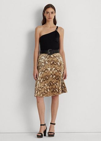 Mehrfarbige Plissierte Charmeuse-Röcke mit Schlangenhaut-Print für Damen von Ralph Lauren